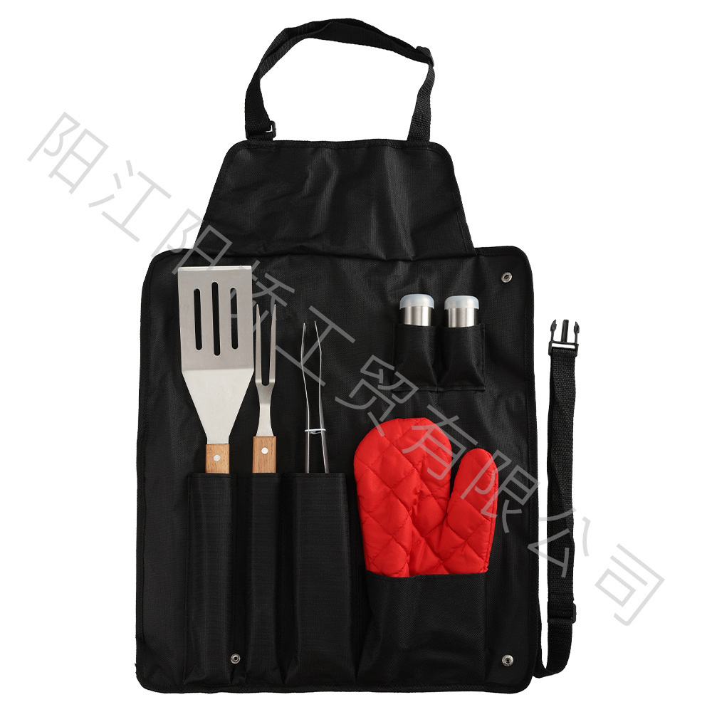 Spot fabricante de herramientas de barbacoa de acero inoxidable juego de pinzas de pala de mango de madera para barbacoa al aire libre juego completo