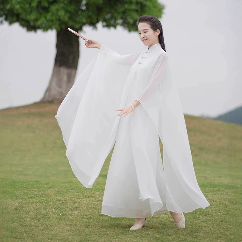 Литературный ретро-чайный костюм женский костюм фея дзен танцевальный костюм белый йога-медитирующий костюм медитации платье из двух частей