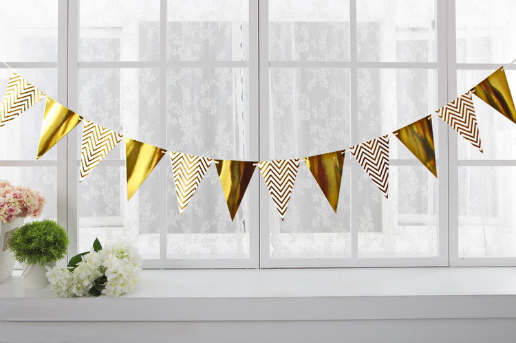 Bandera de triángulo de estampado de oro de ondas nórdicas de fiesta de cumpleaños artículos de papel decoración bandera de triángulo bandera