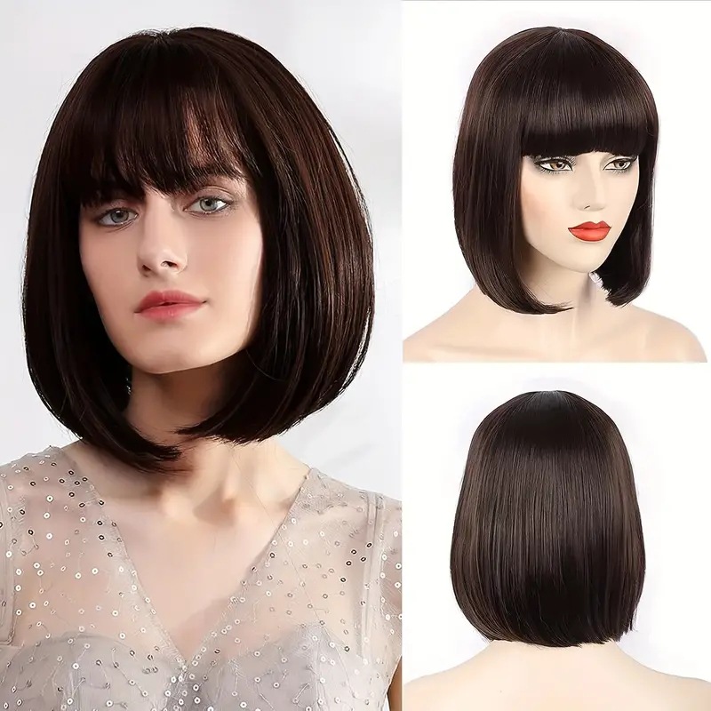 European American Style Medium Length Bob Hair Wig Air Bangs Synthetic Hair Cut Wig_voghion.com