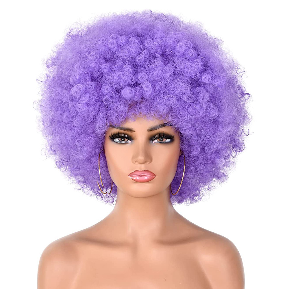 Parrucca sintetica parrucca corta fasce piccola parrucca riccia afro bruco soffice testa esplosiva Cosplay_voghion.com