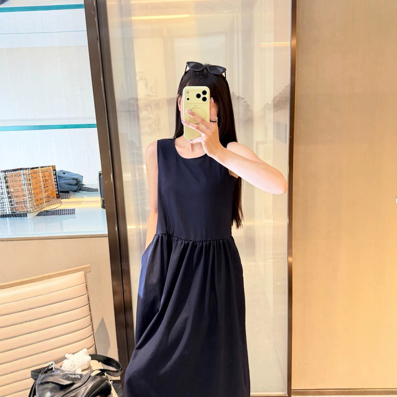 Women's Summer Long Dress Xiaohuo 2026 New Style Plain Weave Light Luxury High-End Long Waist-Cinching Sleeveless Dress