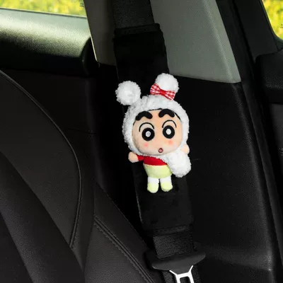 toy car interior accessory — Seat belt shoulder pad - crayon-shin-chan-shoulder-pad-white-bear-crayon-shin-chan-black-short-velvet-seatbelt-shoulder-pad-cover