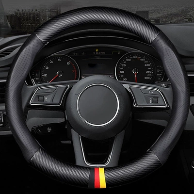 Steering wheel cover seasons universal non-slip wear-resistant ultra-thin - round-matte-carbon-fiber-pinhole-leather-tricolor-38cm
