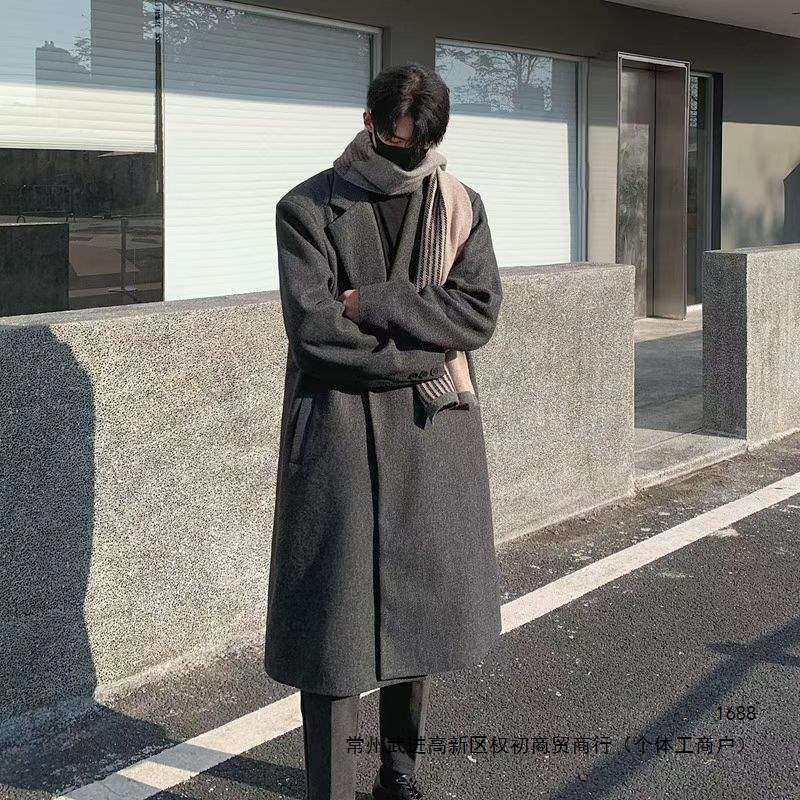 男士大衣中长款过膝港风韩版英伦风加厚宽松呢子潮流帅气风衣外套