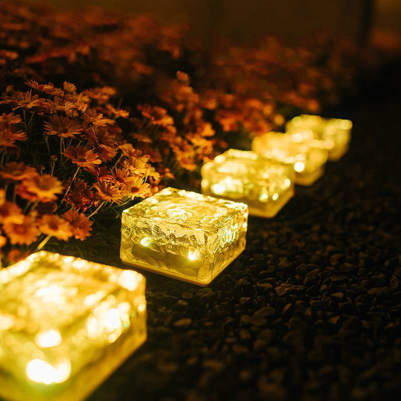Solar LED Ice Brick Light Imitation Glass Outdoor Courtyard Floor Tile Light Garden Landscape Decoration Underground Light
