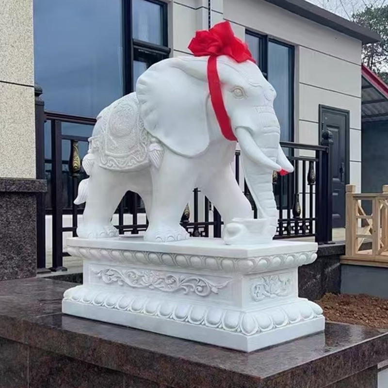 石雕汉白玉大象一对招财小象吉祥如意花岗岩青石大象雕刻门口摆件