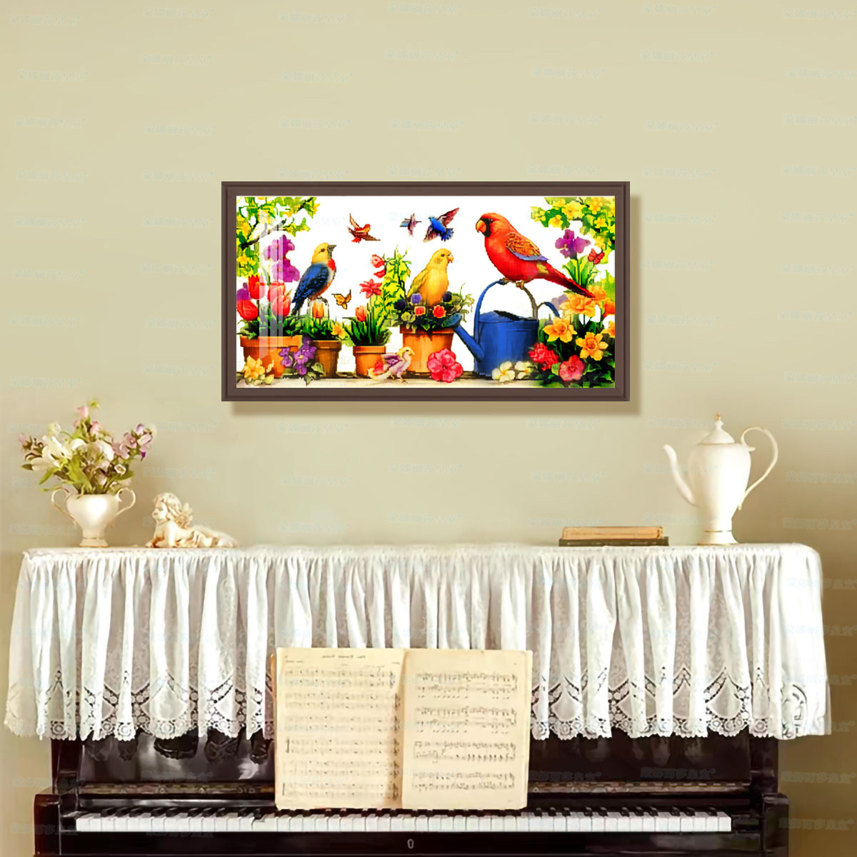 Los pájaros de punto de cruz de comercio exterior se reúnen en el jardín, flores modernas, animales, comedor, decoración de la sala de estar, suministro directo de fábrica image 2