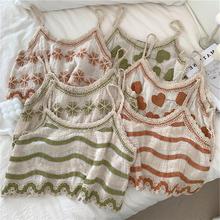 实拍重工刺绣花纹棉麻吊带背夏季新款复古度假风小个子短款背心女