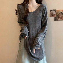 韩版休闲风大码胖MM秋季显瘦百搭中长款长袖宽松温柔打底衫上衣