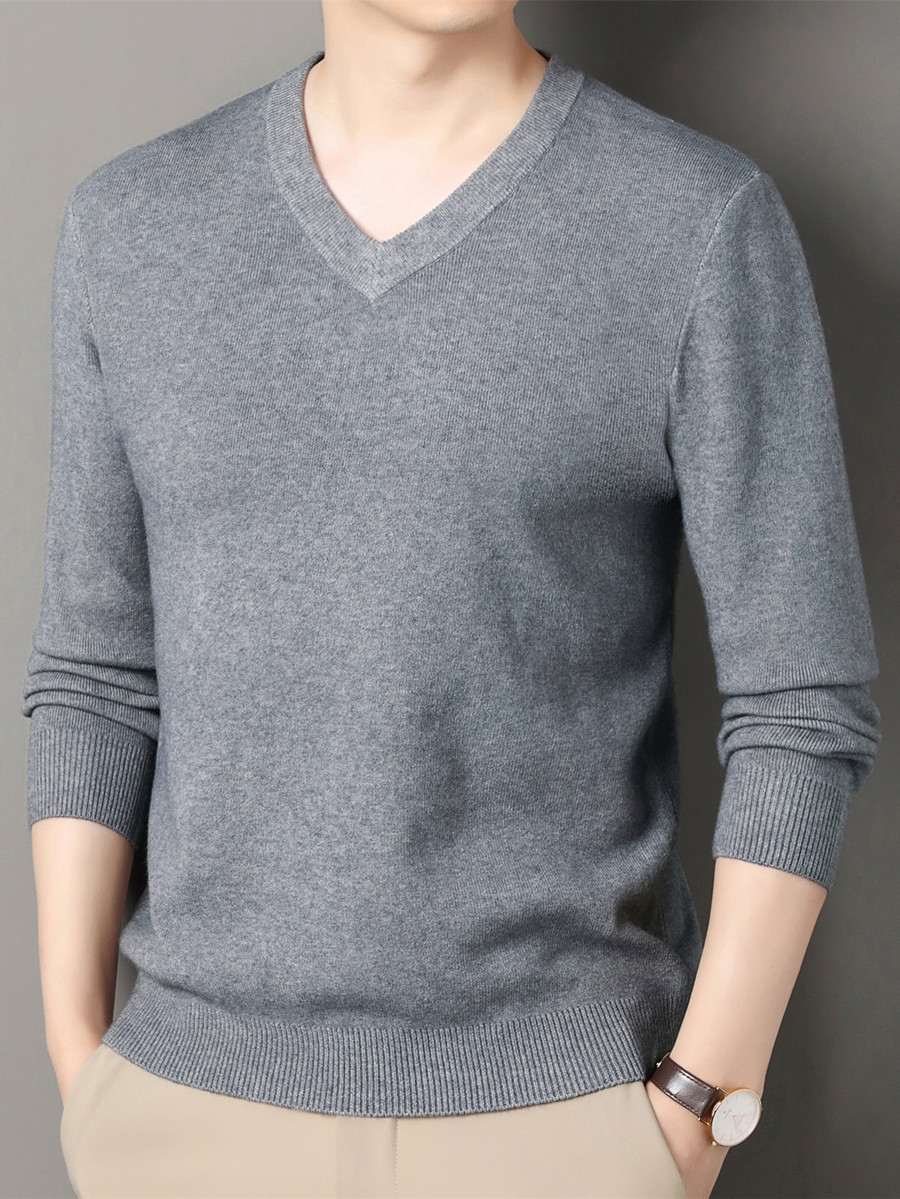 Comercio exterior para hombres otoño y invierno nuevo suéter de cuello en V suéter de lana de mediana edad delgado versátil de manga larga camisa de punto superior