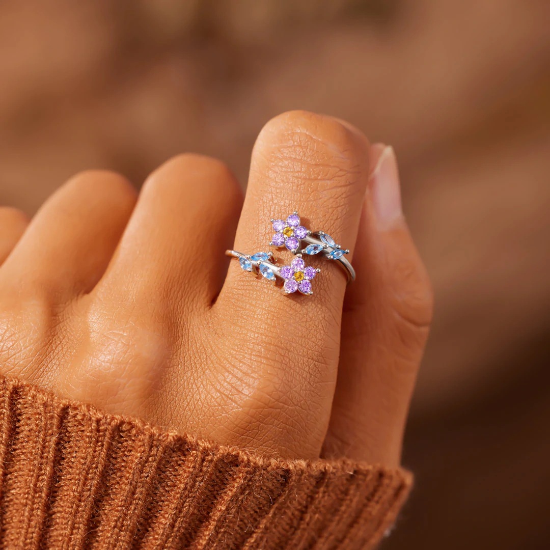Tree, Leaves, Flower Pattern 1 Piece 925 Sterling Silver Tree Leaves Flower Zircon Open Rings Rings