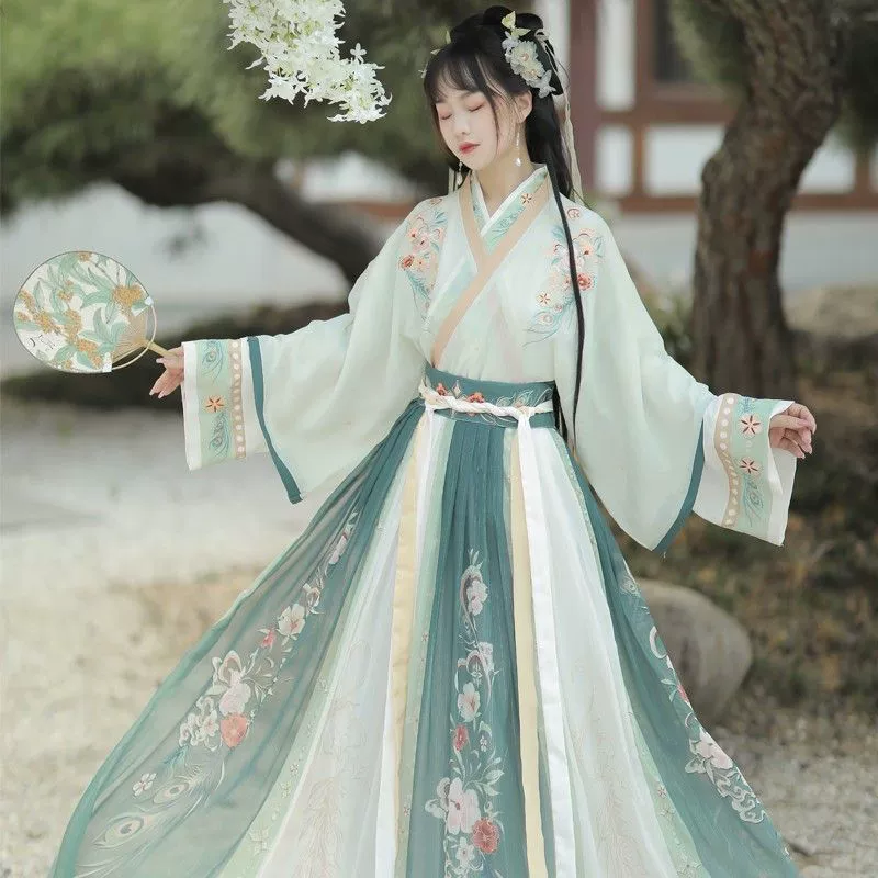 Женская летняя и осенняя повседневная юбка Hanfu в улучшенном древнем китайском стиле для взрослых с перекрестным воротником