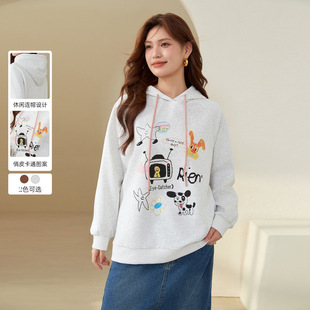 Slim Show plus size Women's Korean Style Lazy Style Cartoon Fun Printing Age-Reducing Sweatshirt Chubby mm2024 Autumn New Style