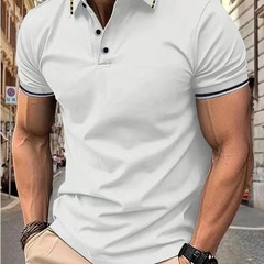 男性の新しいポロシャツtシャツ男性半袖夏間色襟文化シャツ