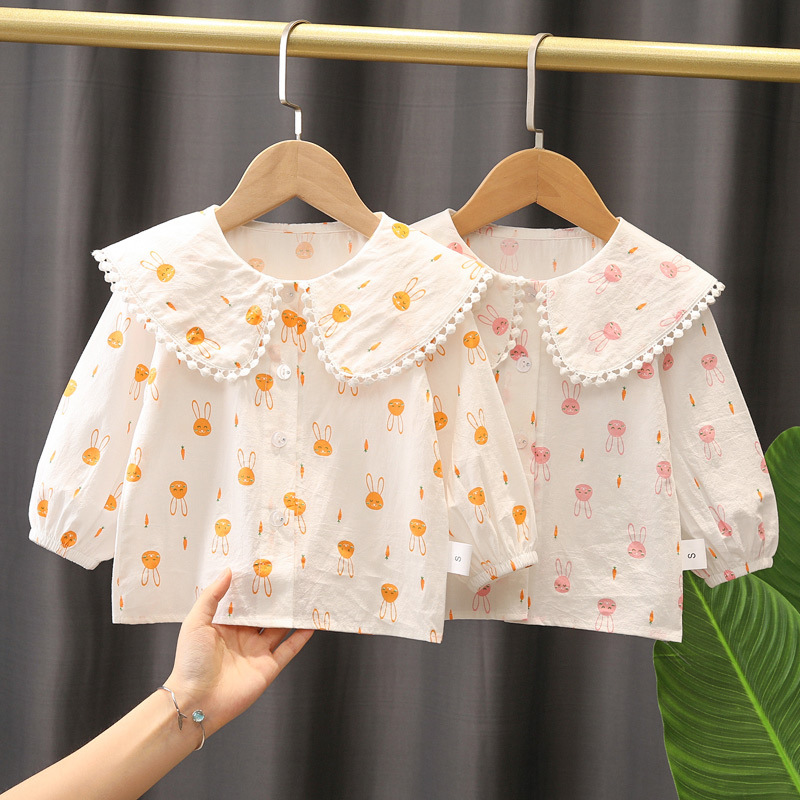 Camisa con cuello de muñeca para bebé, nuevo estilo 2025, camisa floral para niñas, camisa base para bebés, top de primavera y otoño, ropa para niños pequeños