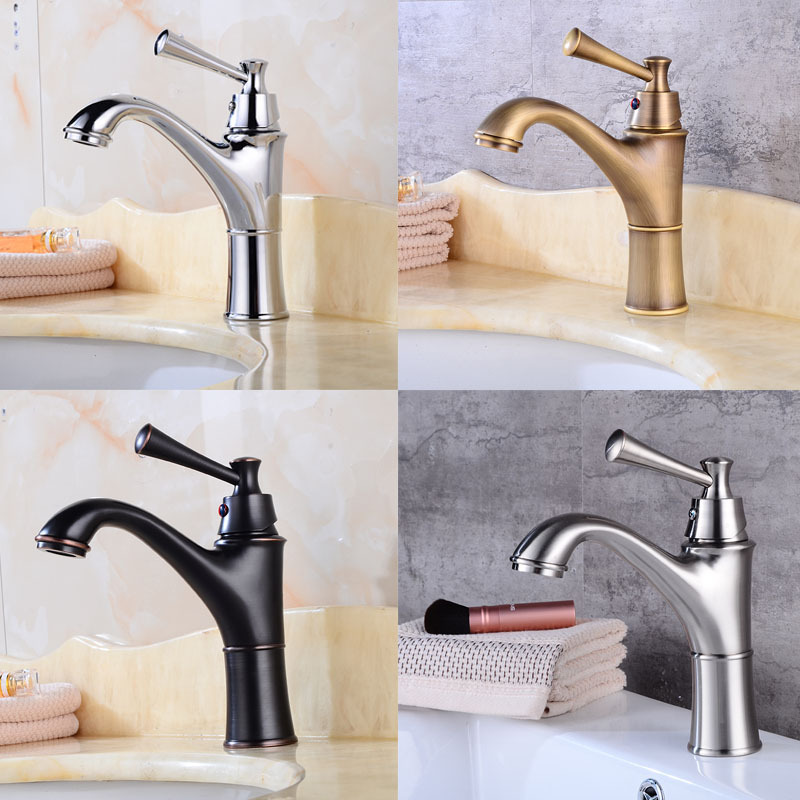 Black Hot and Cold Basin Faucet for Washbasin, Bathroom Cabinet, Antique Brushed European and American Style, All-Copper