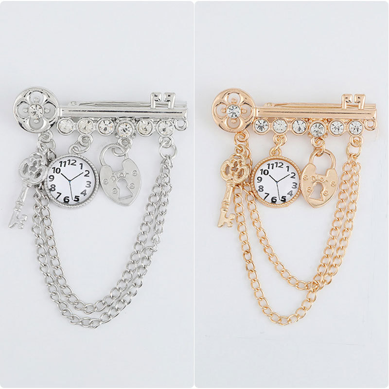 Spilla a forma di orologio e chiave stile britannico per uomo_voghion.com