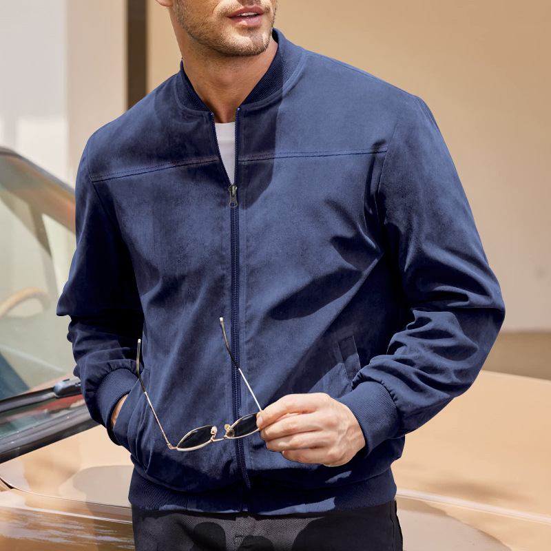 Men's Bomber Jacket Suede Zip Up Casual Jacket For Autumn_voghion.com