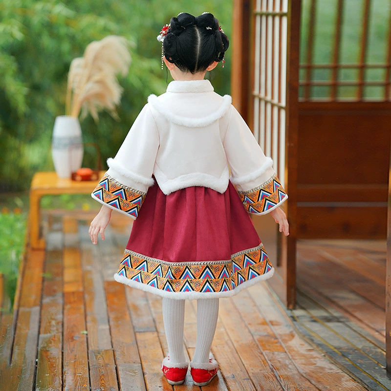 Warm Hanfu, children's down jacket, set, Chinese style, 3 piece set