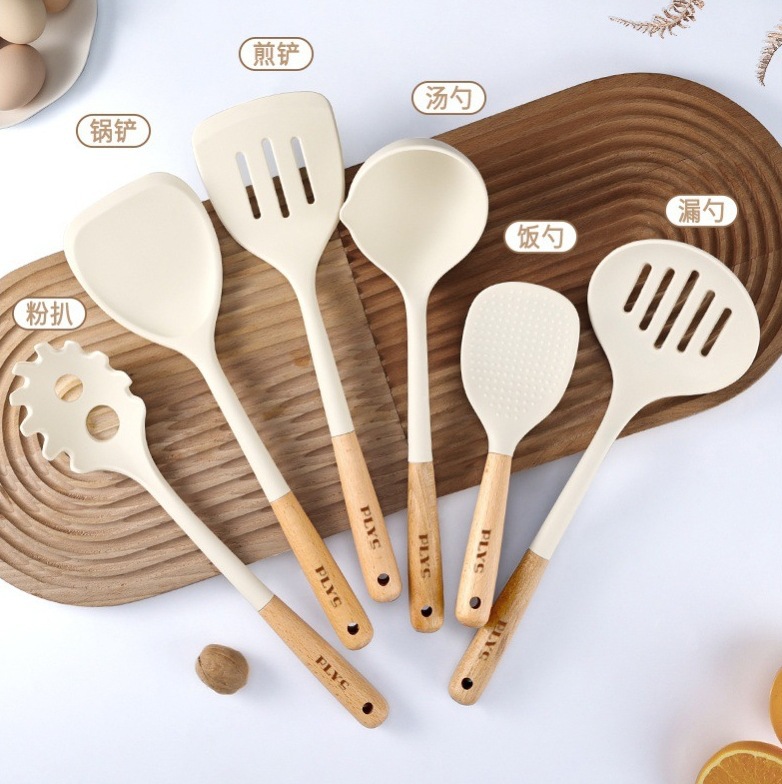 Palla de harina, arroz blanco, sopa de arroz, cuchara de mango largo, cuchara de coleta, cuchara de arroz de silicona antiadherente de grado alimenticio