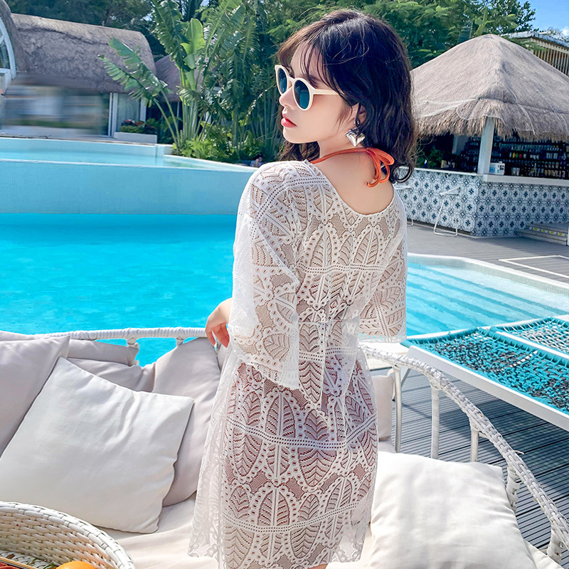 Traje de baño de tres piezas conservador con soporte de acero nuevo adelgazar blusa de moda push up traje de baño de aguas termales de las mujeres