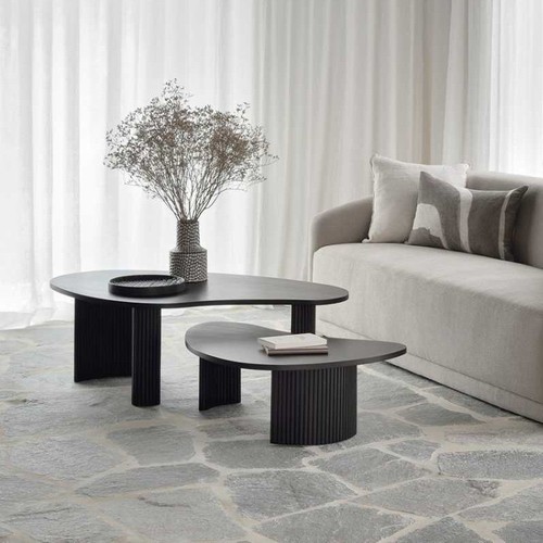 Wabi-sabi style moon crescent design coffee table for homestay, internet celebrity creative irregular tea table office black coffee table combination 