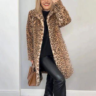 2024 Amazon Aliexpress Independent Station_Autumn and Winter Fashion European and American Leopard Print Stuffed Mid-Length Jacket