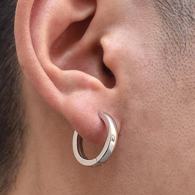 Men's Glossy Plain Hoop Earrings Minimalist Ear Accessory_voghion.com