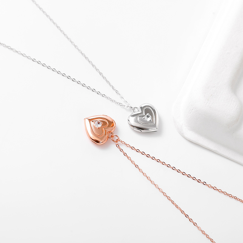 1 Pieza Plata De Ley 925 Forma De Corazón Plata De Ley 925 Cadena Portacables Collar Colgante display picture 3