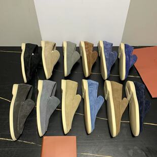 L Carrefour Shoes Summer Genuine Leather Low-Top Casual Business Flat Heel Soft Sole Slip-On Men's Shoes Suede Material