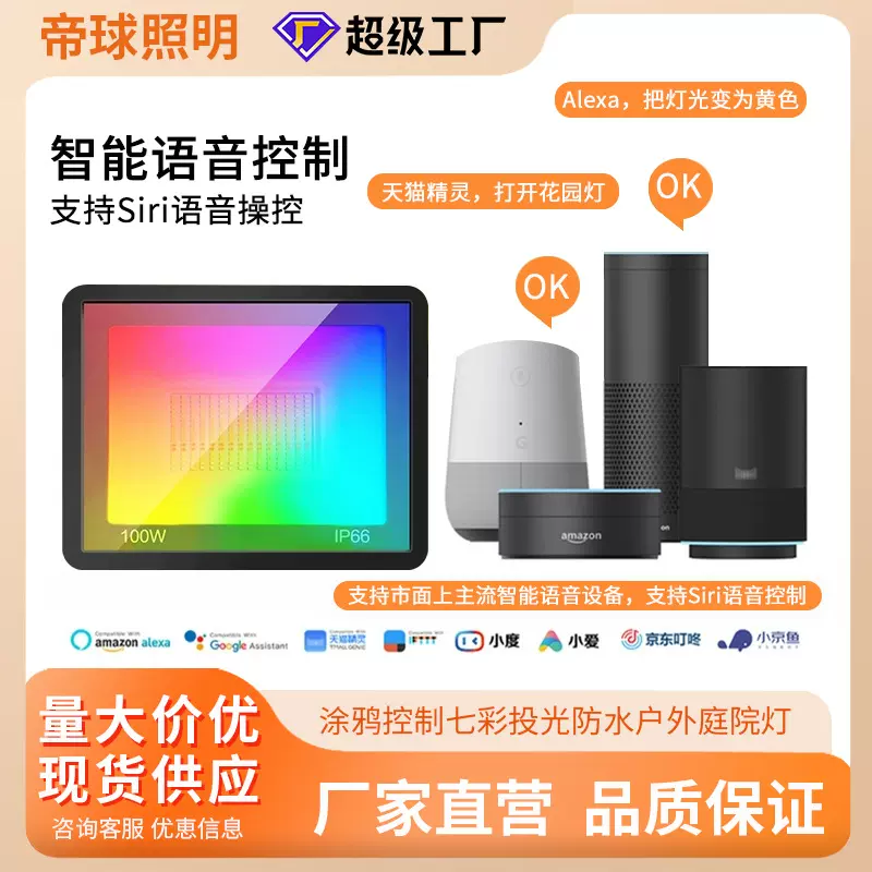 跨境涂鸦智能WIFI蓝牙RGBCW新品APP投光灯七彩庭院氛围RGBW泛光灯