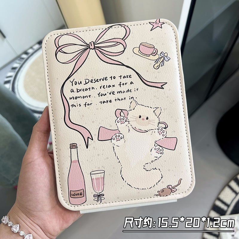 Espejo plegable lindo gato de alto valor portátil dormitorio estudiantil de escritorio de escritorio para el hogar espejo de vestir