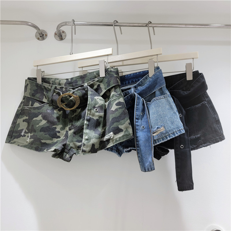 Pantalón Corto de Mezclilla Recto de Cintura Baja con Cinturón para Verano