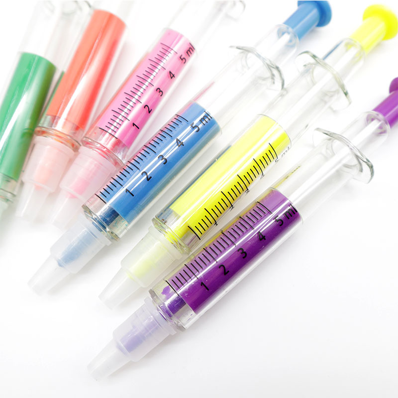 Syringe Double-Headed Highlighter, Injection-Shaped Pen for Pharmaceutical Advertisements and Promotional Gifts—Logo Printing Available