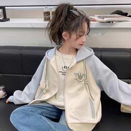 女童连帽外套春秋2025新款休闲卫衣女大童洋气儿童宽松秋装棒球服