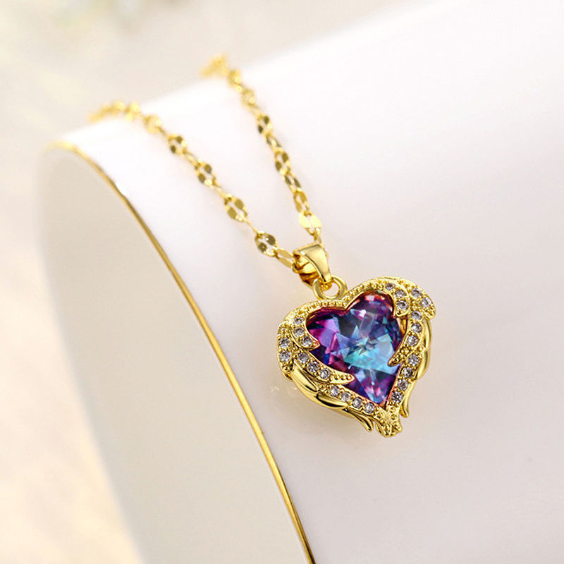 Fashion Heart Shape Copper Inlay Zircon Pendant Necklace 1 Piece
