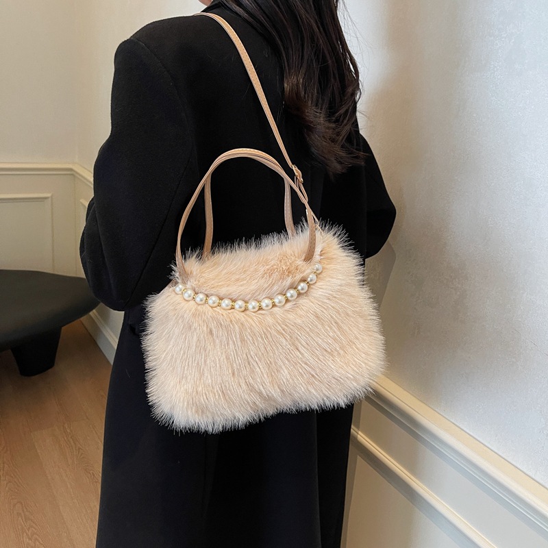 Bolso de mano peludo 2024 nueva moda bolso cuadrado de lana de perla texturizado bolso de mujer