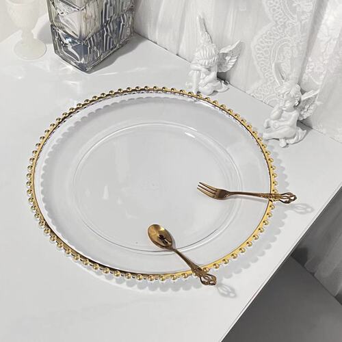Classic transparent bead edge plate fruit plate wedding banquet plate European home decoration tray pastry snack plate