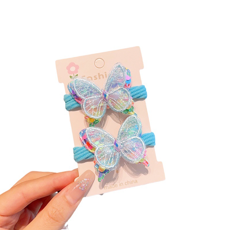 Cuerda de pelo de los niños lentejuelas mariposa banda de pelo de la muchacha lazo del pelo banda de goma de alta elasticidad no duele cuerda de pelo anillo de toalla tocado