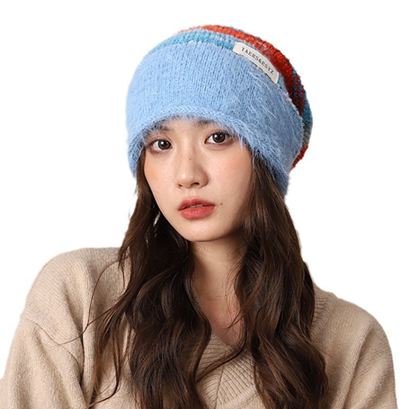 Berretto in pile lavorato a maglia con punta in peluche sfumato Melad per bambini per mostrare il loro viso, piccolo autunno inverno caldo e versatile_voghion.com