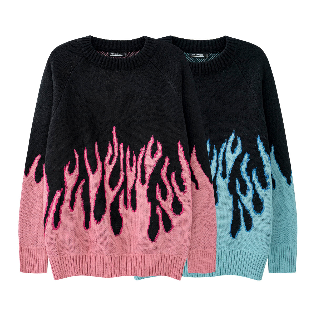 TIDE CARD LOG | Llama jacquard estilo de Hong Kong marca de moda retro suelta estilo perezoso pareja suéter de cuello redondo