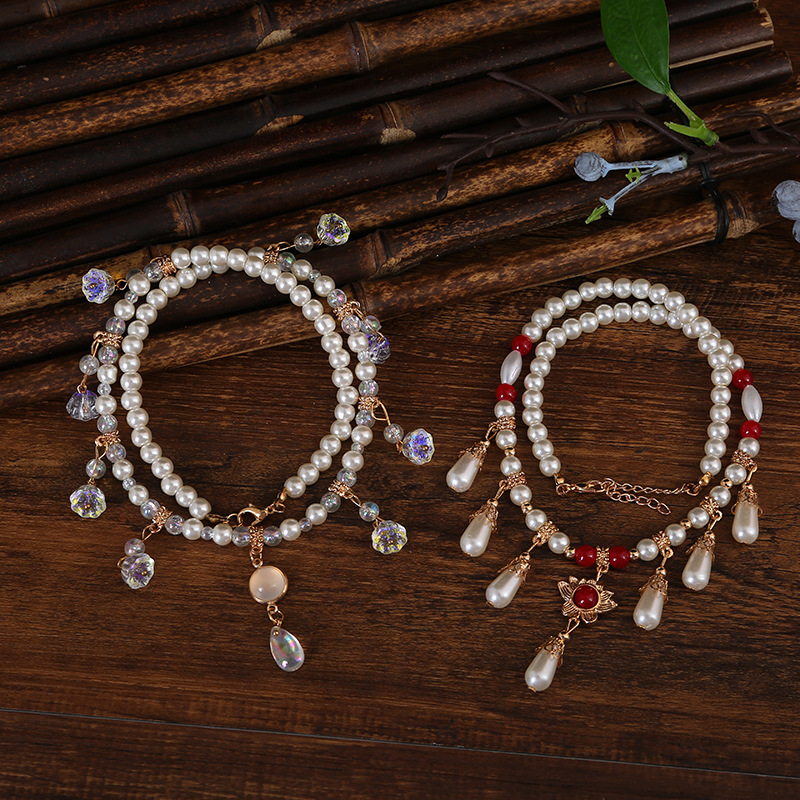 Imitation Pearl, Alloy, glass Chain Material Beaded Chain Chain Type 1 Piece Quantity Women's Imitation Pearl Alloy Glass Beaded Chain Geometric Water Droplets Multi Charms Necklace Imitation Pearl Jewelry