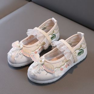 Girls' Han Dynasty Shoes, Spring and Autum Chinese Style Cloth Shoes, Old Beijing Costume, Ancient Style Dance Performance, Kidsren's Embroidered Shoes
