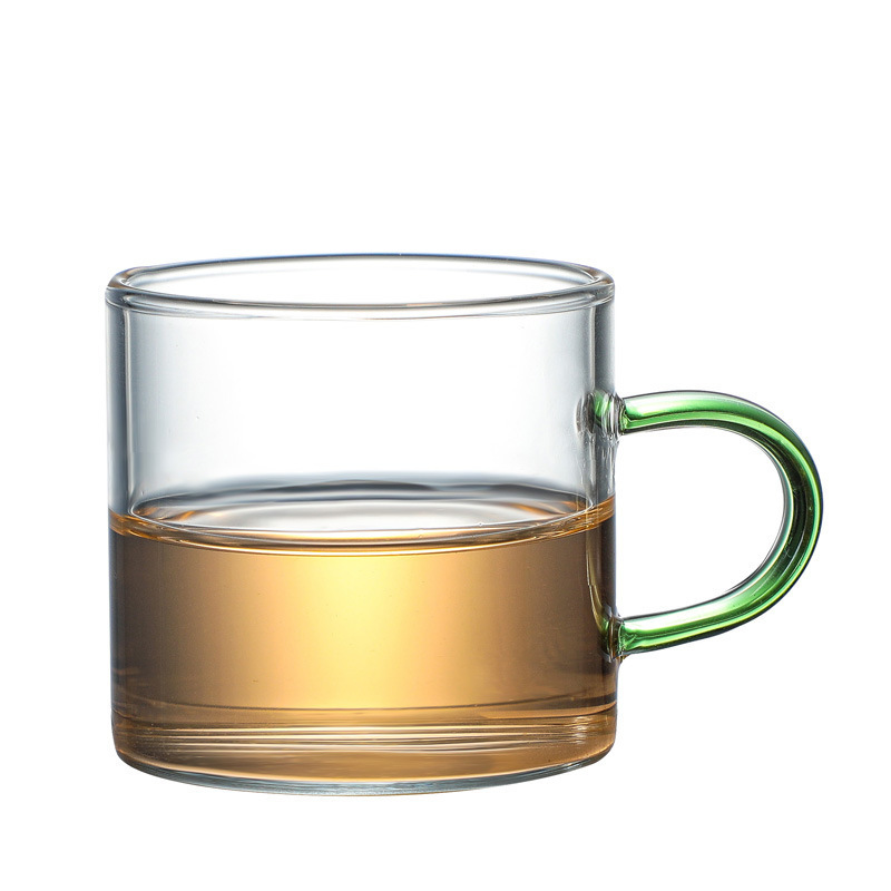 Taza de vidrio de alto borosilicato con mango, taza de vidrio de agua, taza de té de seis colores