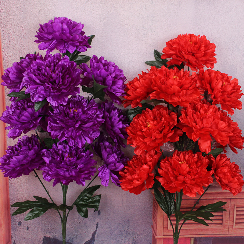 仿真牡丹花10頭富貴包芯牡丹仿真花婚慶家居影樓裝飾人造假花批發