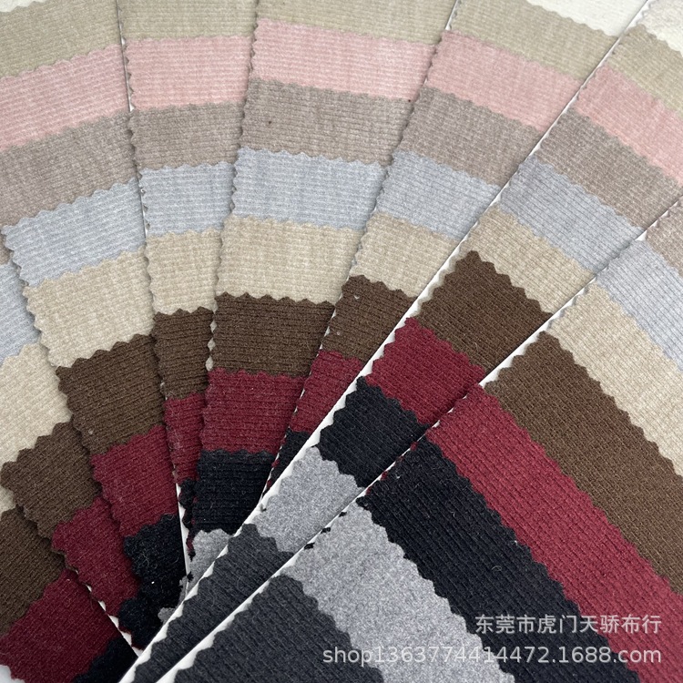 新款针织仿羊绒细条罗纹1*1单面罗纹坑条 TR锦纶罗纹秋冬服装面料