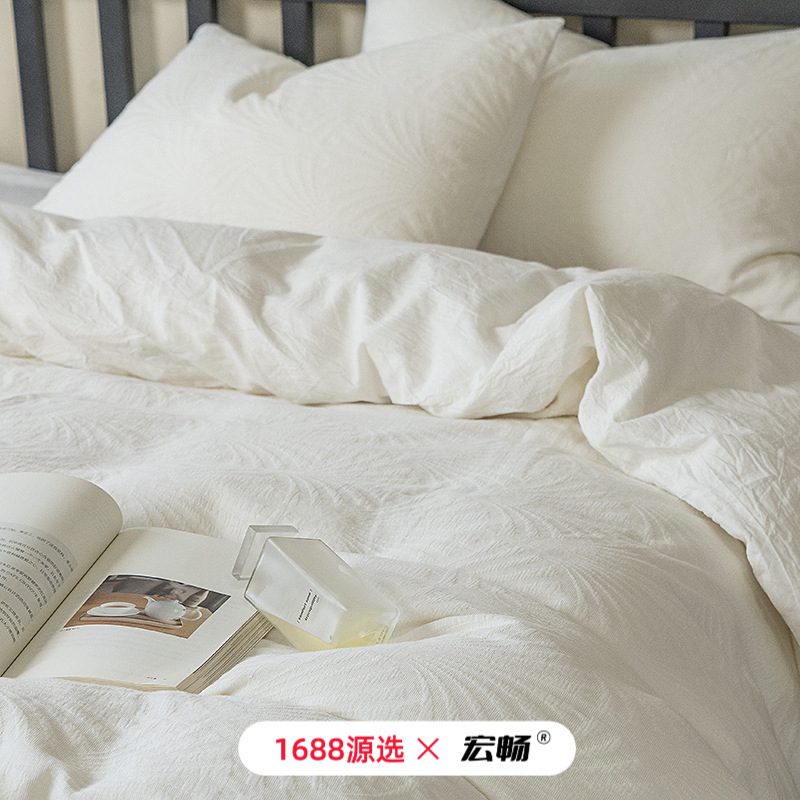 클래스 A 순백색 질감 호텔 및 B&B 나른한 주름 이불 커버 알몸 수면용 순면 워싱 4피스 침구 세트