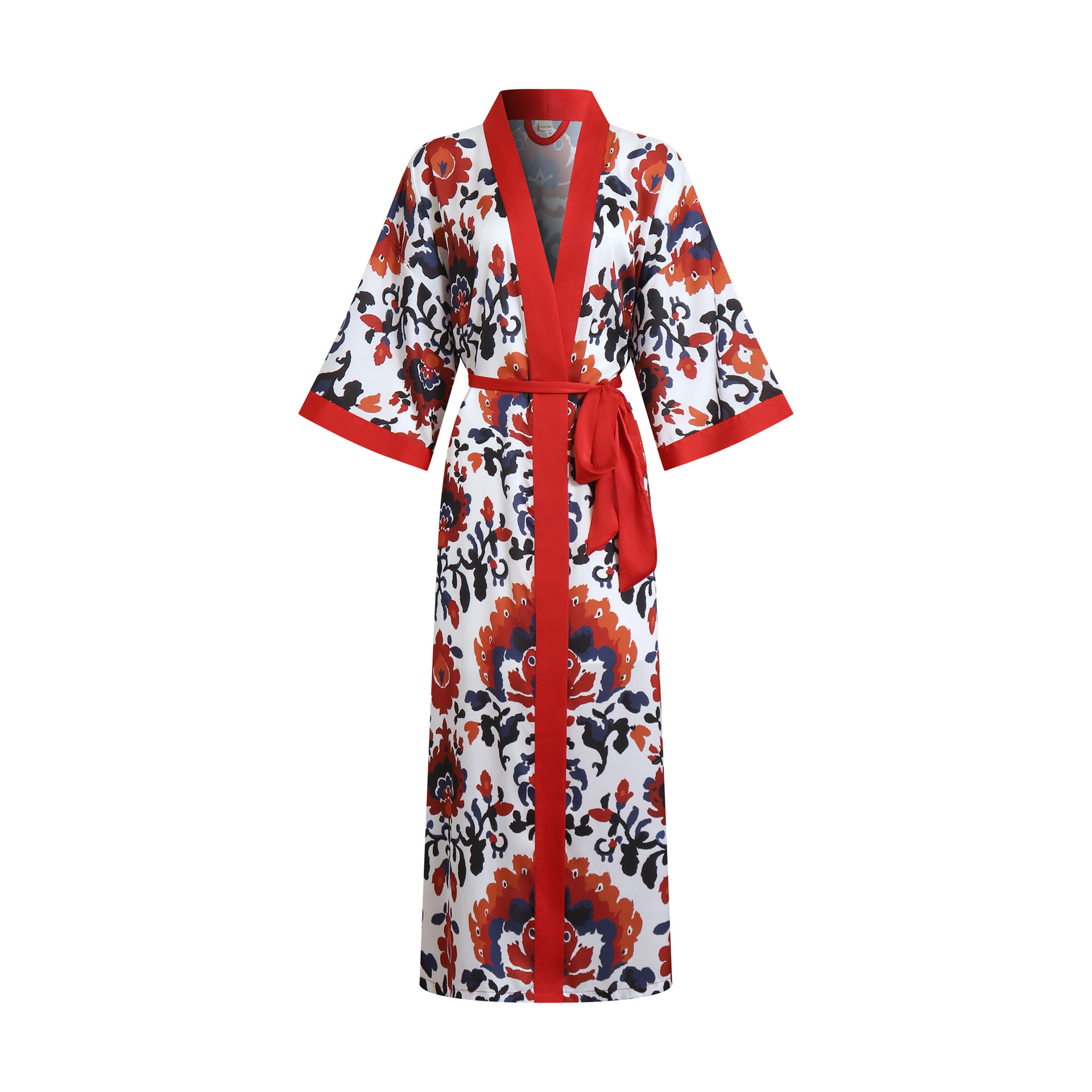 Europa y América transfronterizos pijamas damas satén chiffon imprimido al azar ropa de baño cómoda larga ropa de hogar WP3976