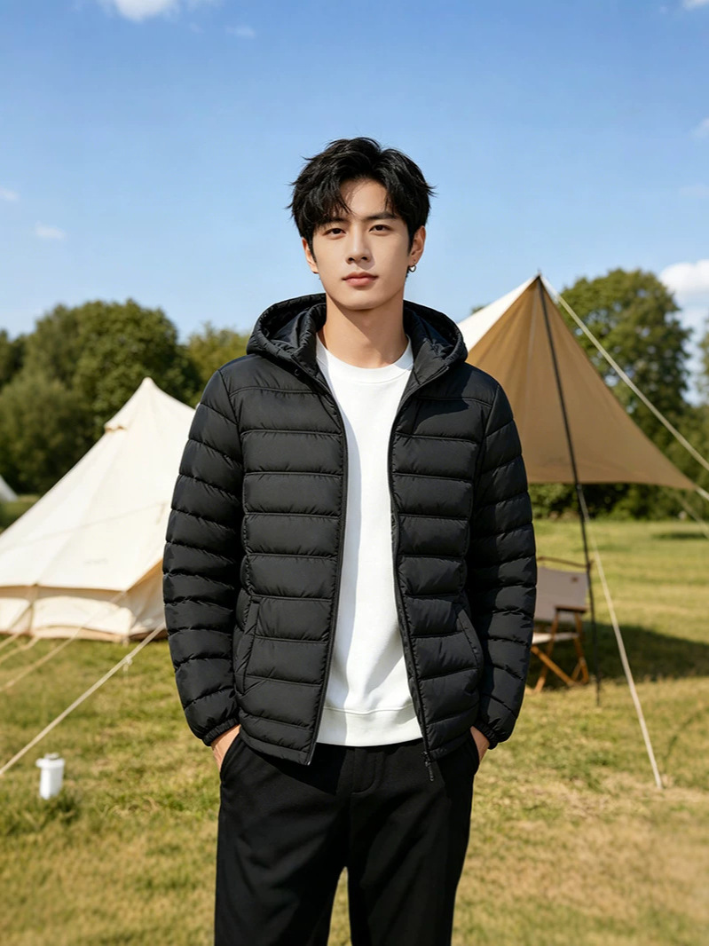 Down Cotton Jacket with Detachable Hood for Men, New Fashionable